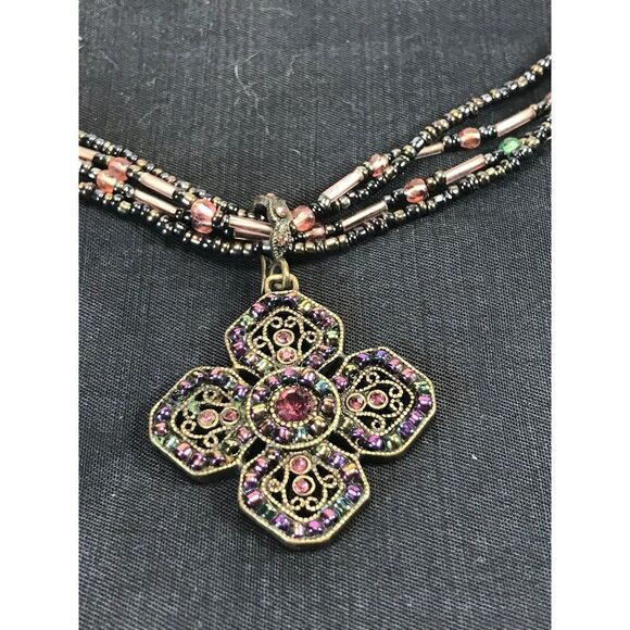 Premier Design PD Clover Pendant Necklace Purple Iridescent Oil Slick Whimsigoth - Picture 1 of 9